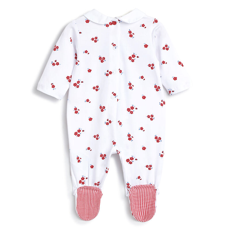 Girls White and Red Printed Leg Opening Babysuit image number 1